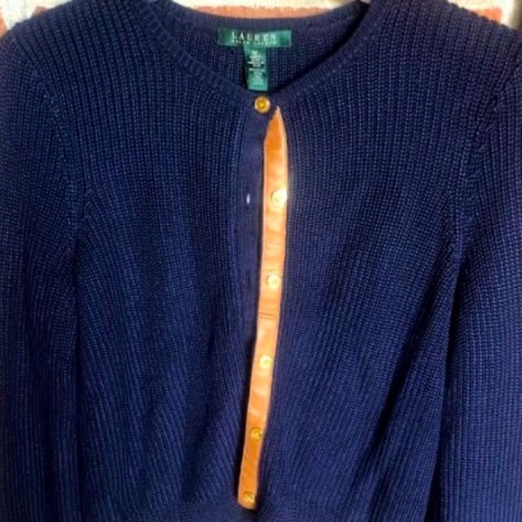 NWT RALPH LAUREN Navy Cardigan Gold Buttons Leather Placket M - Picture 5 of 7